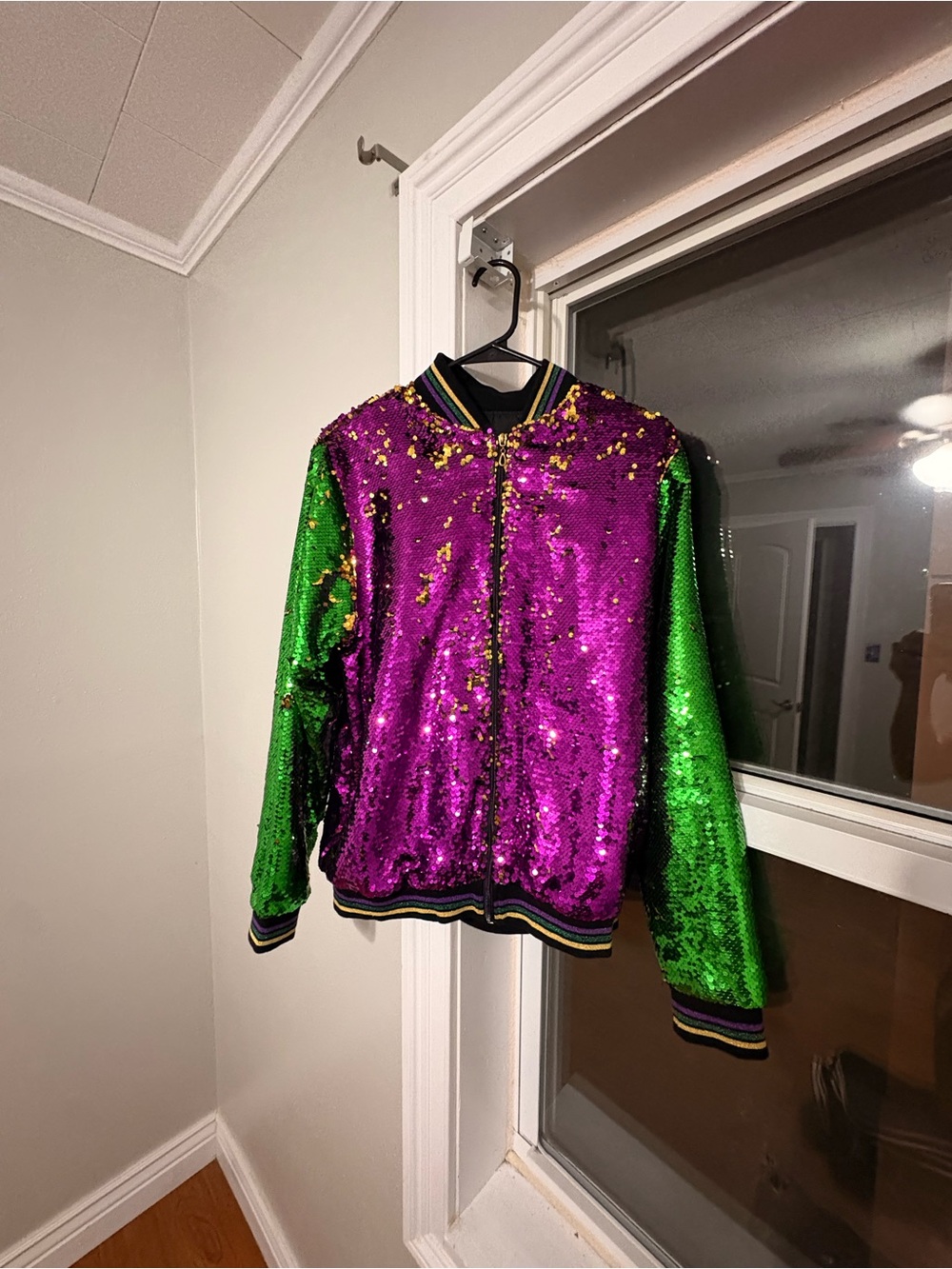 Mardi Gras Sequin Bomber Jacket - Purple & Green